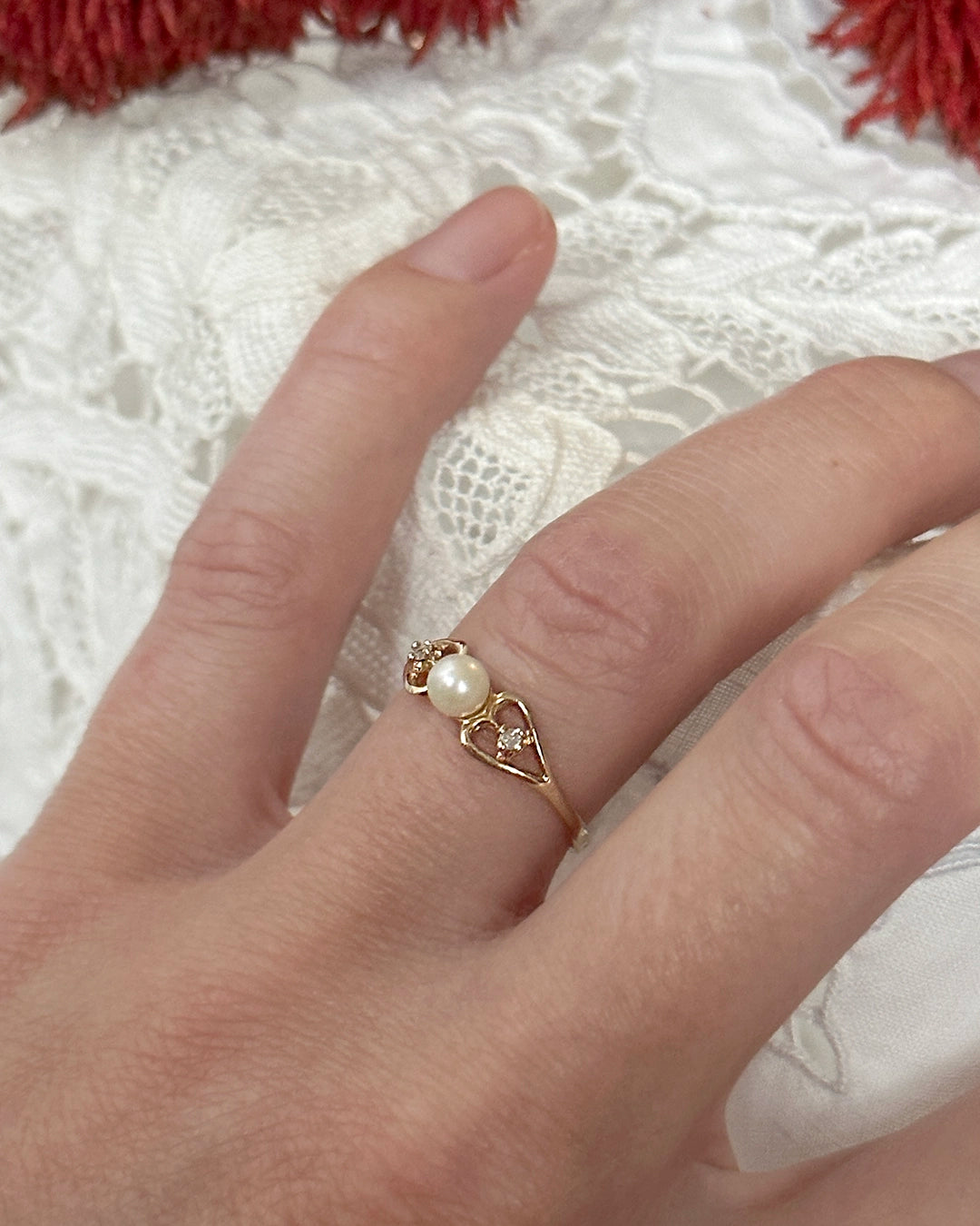Vintage 14k Gold, Diamond, & Pearl Ring