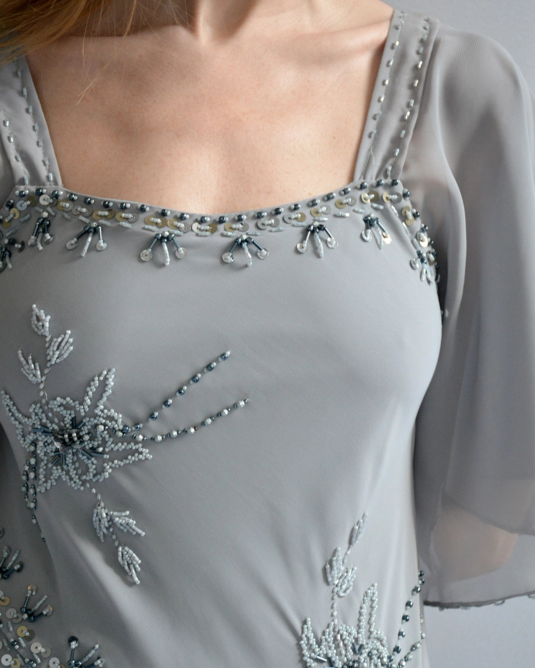 Vintage 1920s-Style Beaded Chiffon Gown