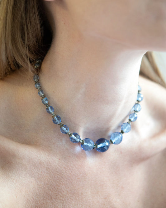 Vintage 1930s Art Deco Blue Cut-Crystal Glass Choker
