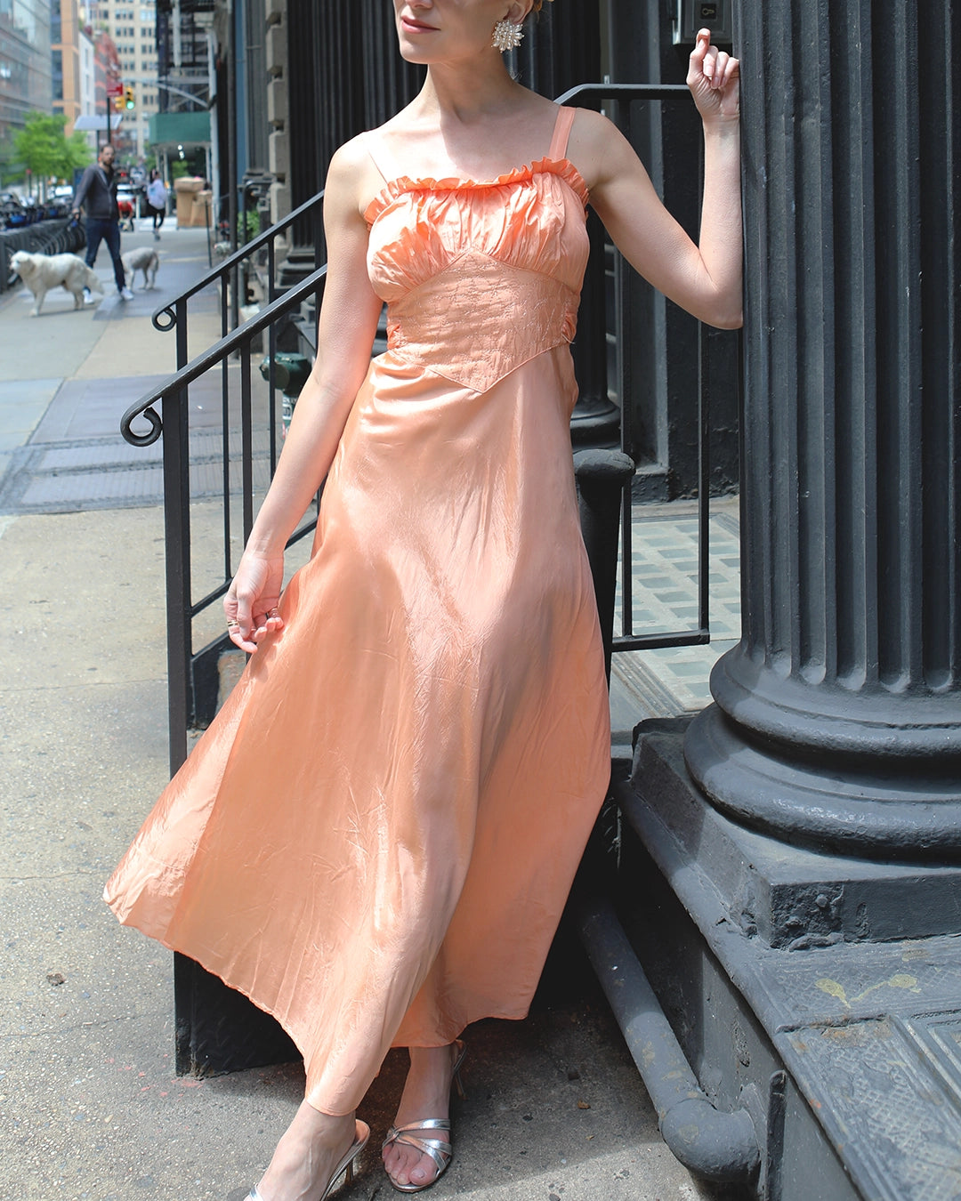 Vintage 1930s Bias-Cut Slip Dress With Matching Puff-Sleeve Bolero