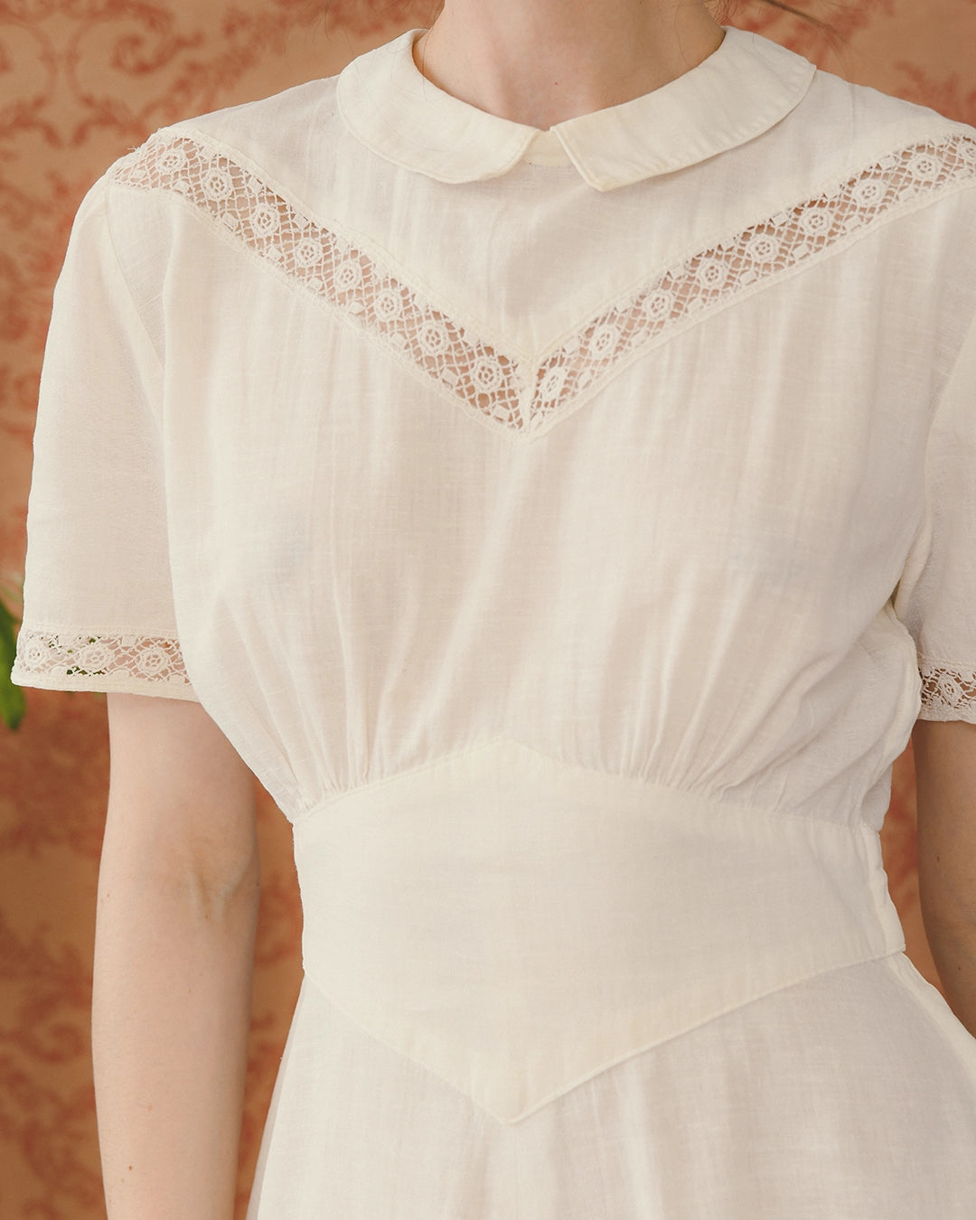 Vintage 1940s Peter Pan Collar Dress With Lace Insets