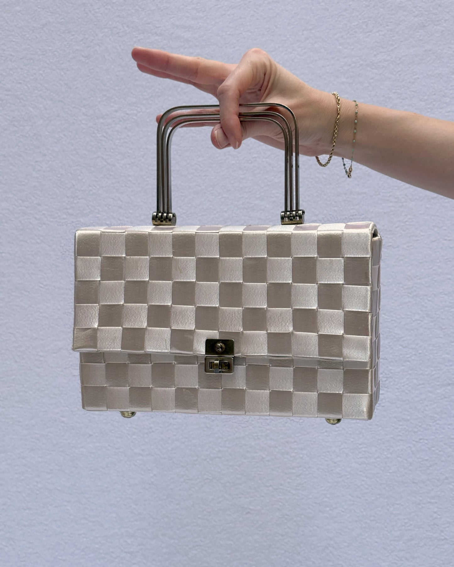 Vintage 1940s Magid Ivory Basket Weave Box Bag