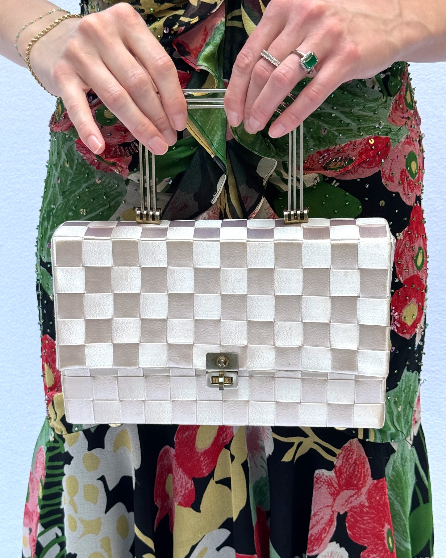 Vintage 1940s Magid Ivory Basket Weave Box Bag