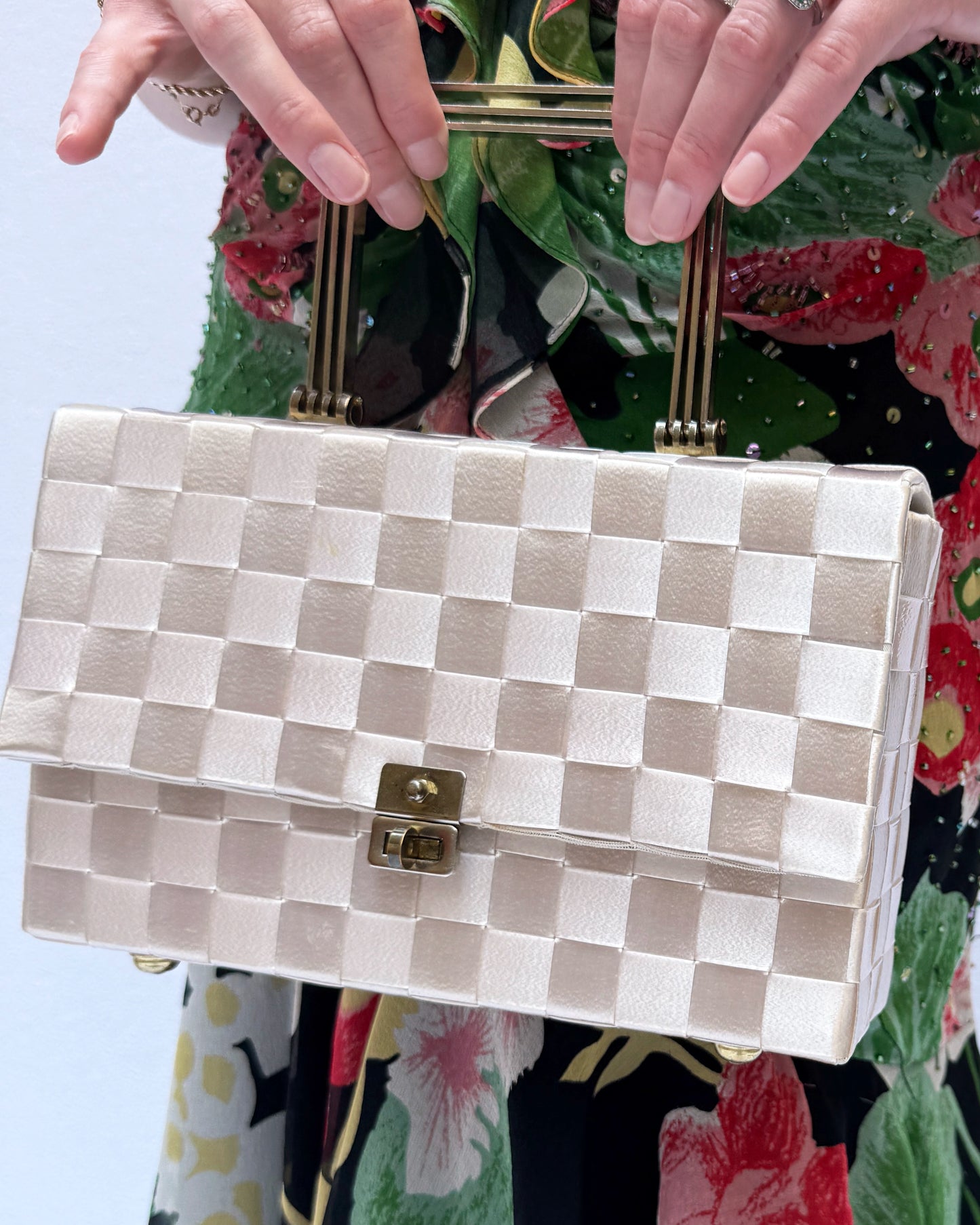Vintage 1940s Magid Ivory Basket Weave Box Bag