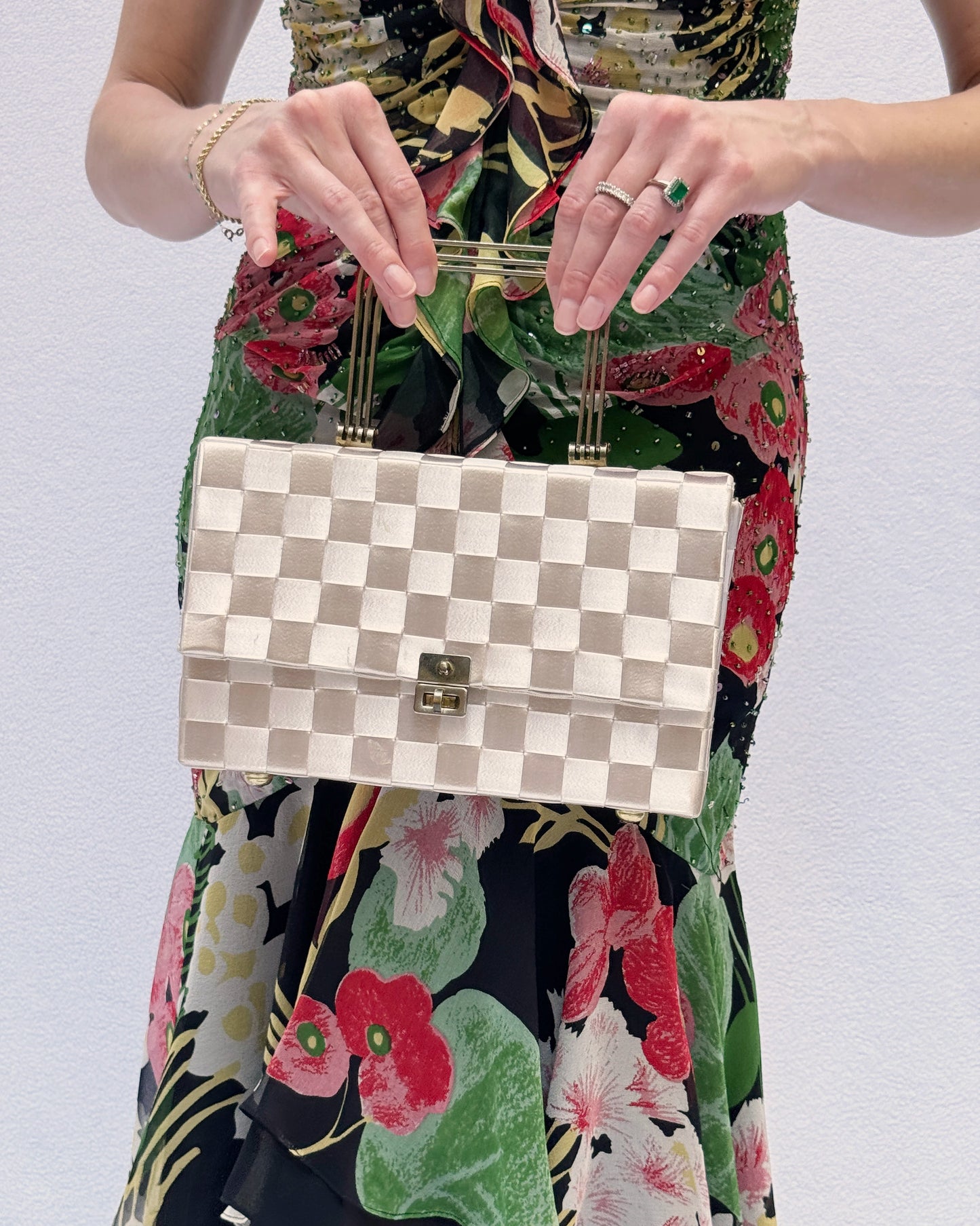 Vintage 1940s Magid Ivory Basket Weave Box Bag