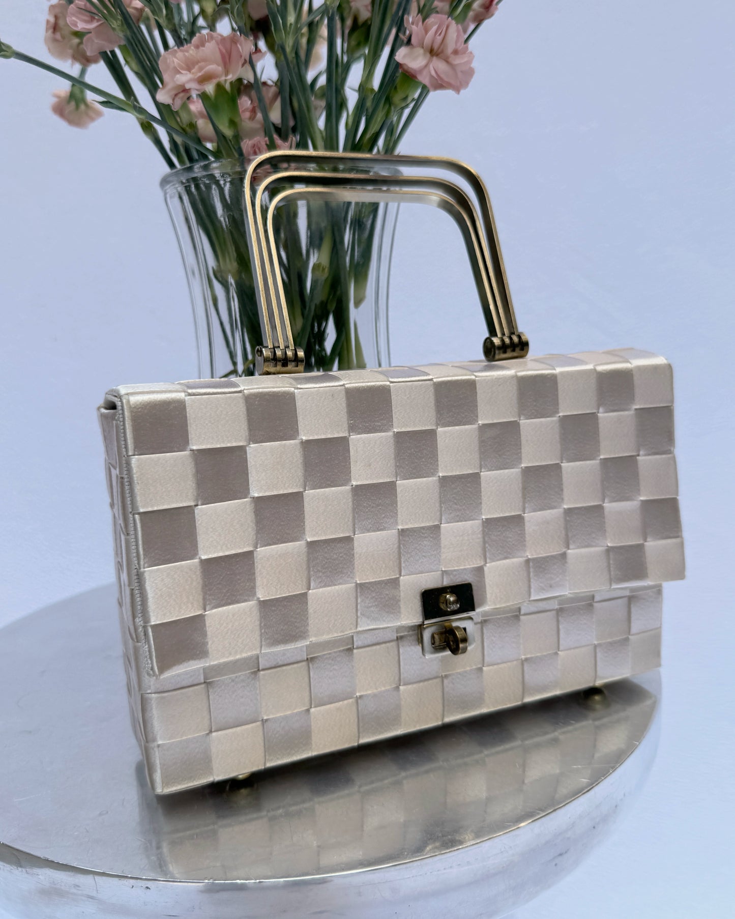Vintage 1940s Magid Ivory Basket Weave Box Bag