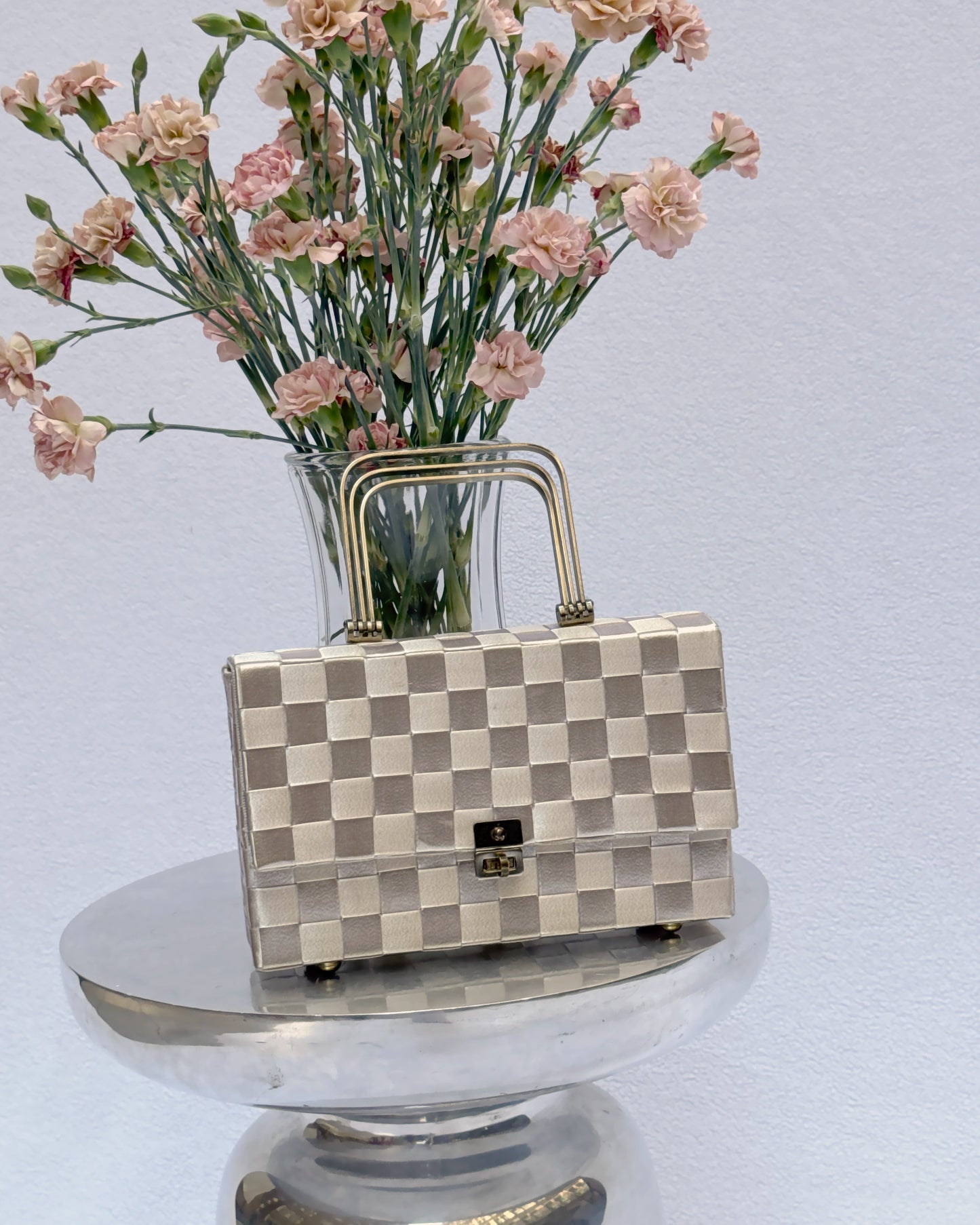 Vintage 1940s Magid Ivory Basket Weave Box Bag