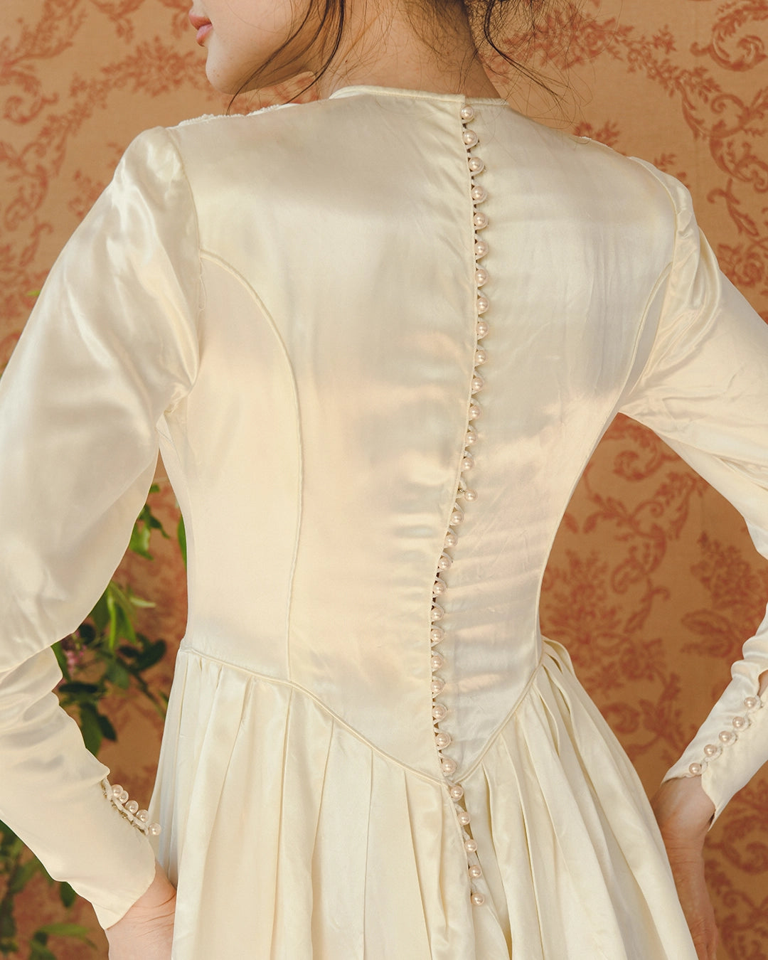 Vintage 1940s Duchesse Satin Princess Cut Wedding Dress With Court Train And Eyelet Cutout Beadwork