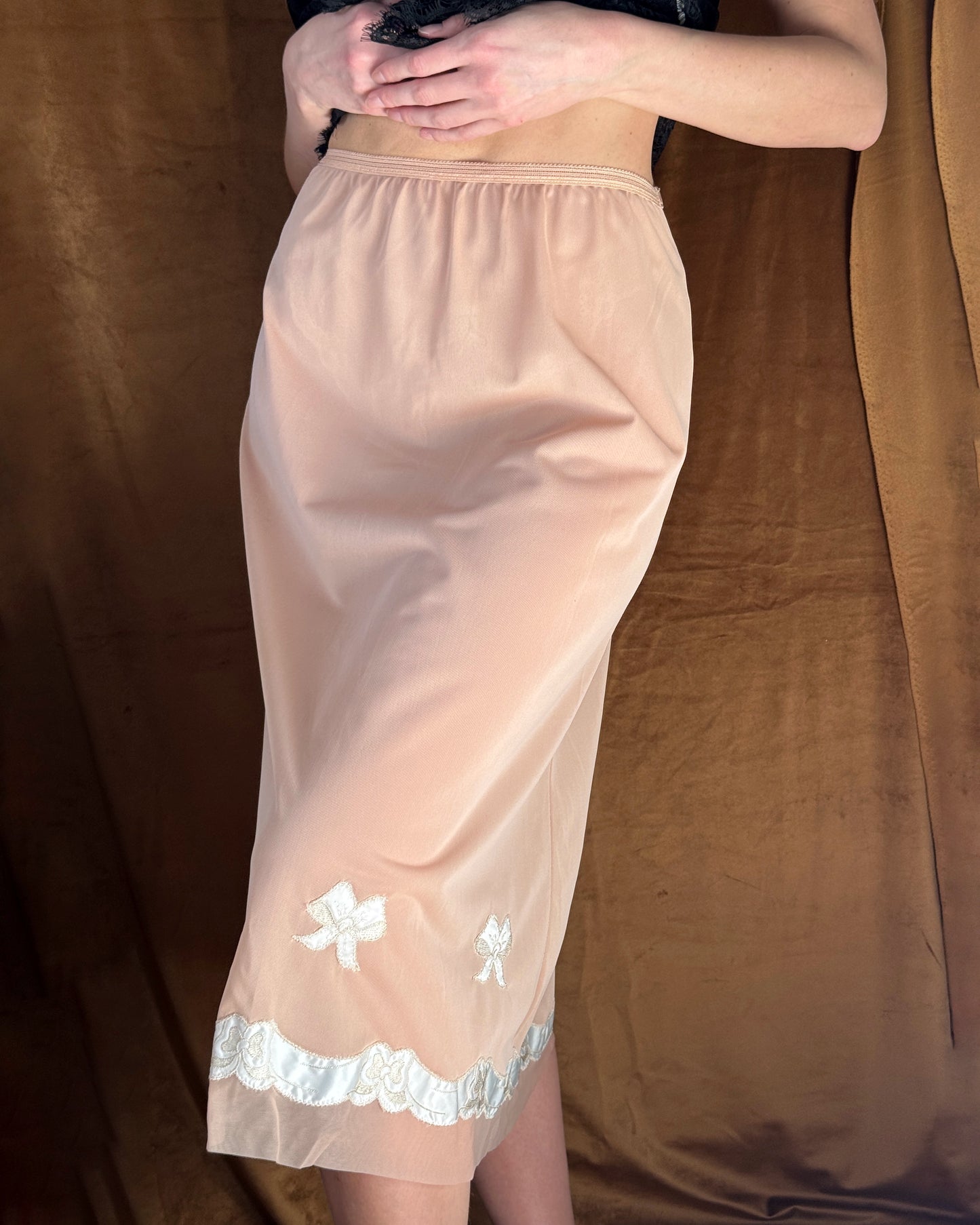 Vintage 1950s Bow Appliqué Slip Skirt Deadstock