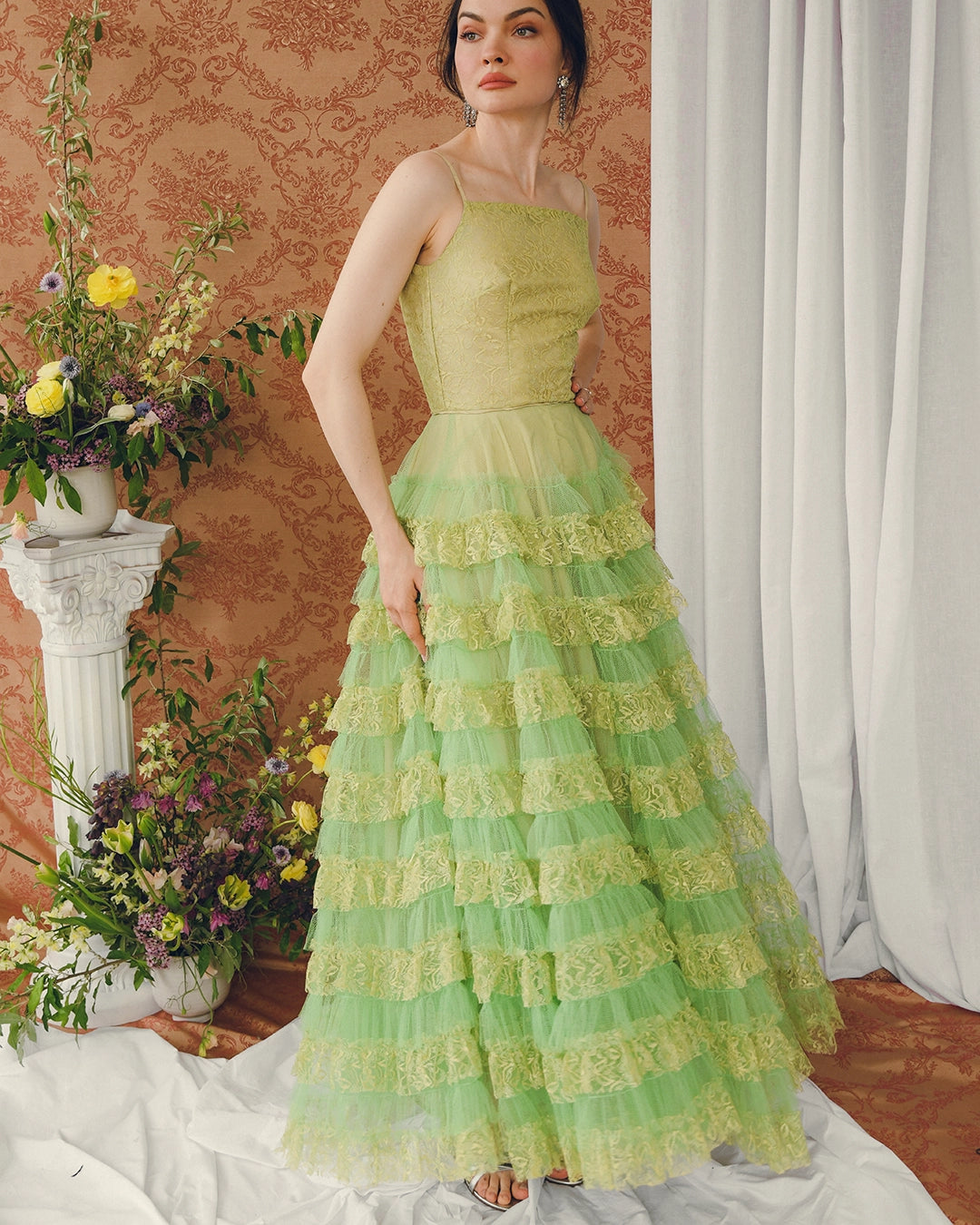 Vintage 1950s Chartreuse Lace Cupcake Dress