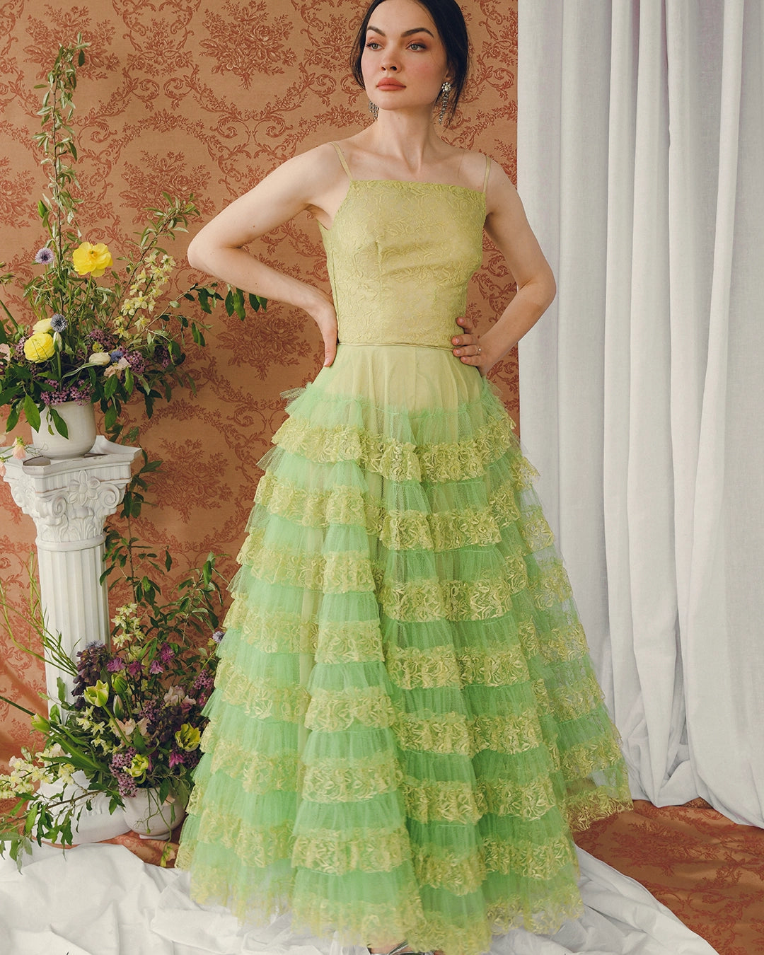Vintage 1950s Chartreuse Lace Cupcake Dress