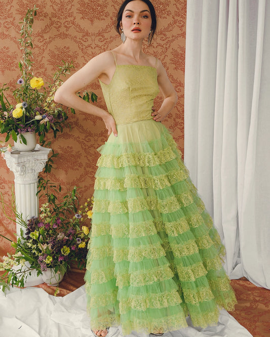 Vintage 1950s Chartreuse Lace Cupcake Dress