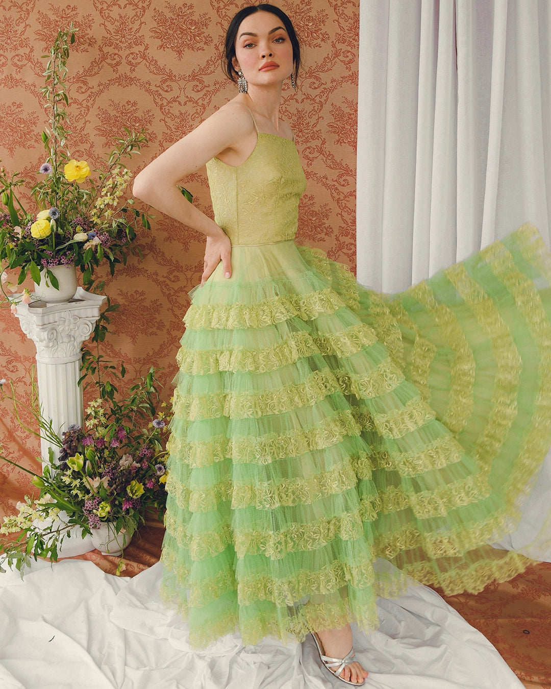 Vintage 1950s Chartreuse Lace Cupcake Dress