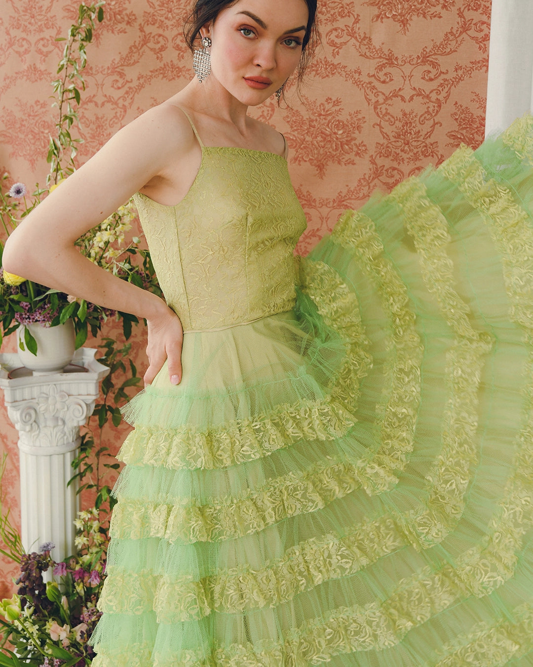 Vintage 1950s Chartreuse Lace Cupcake Dress