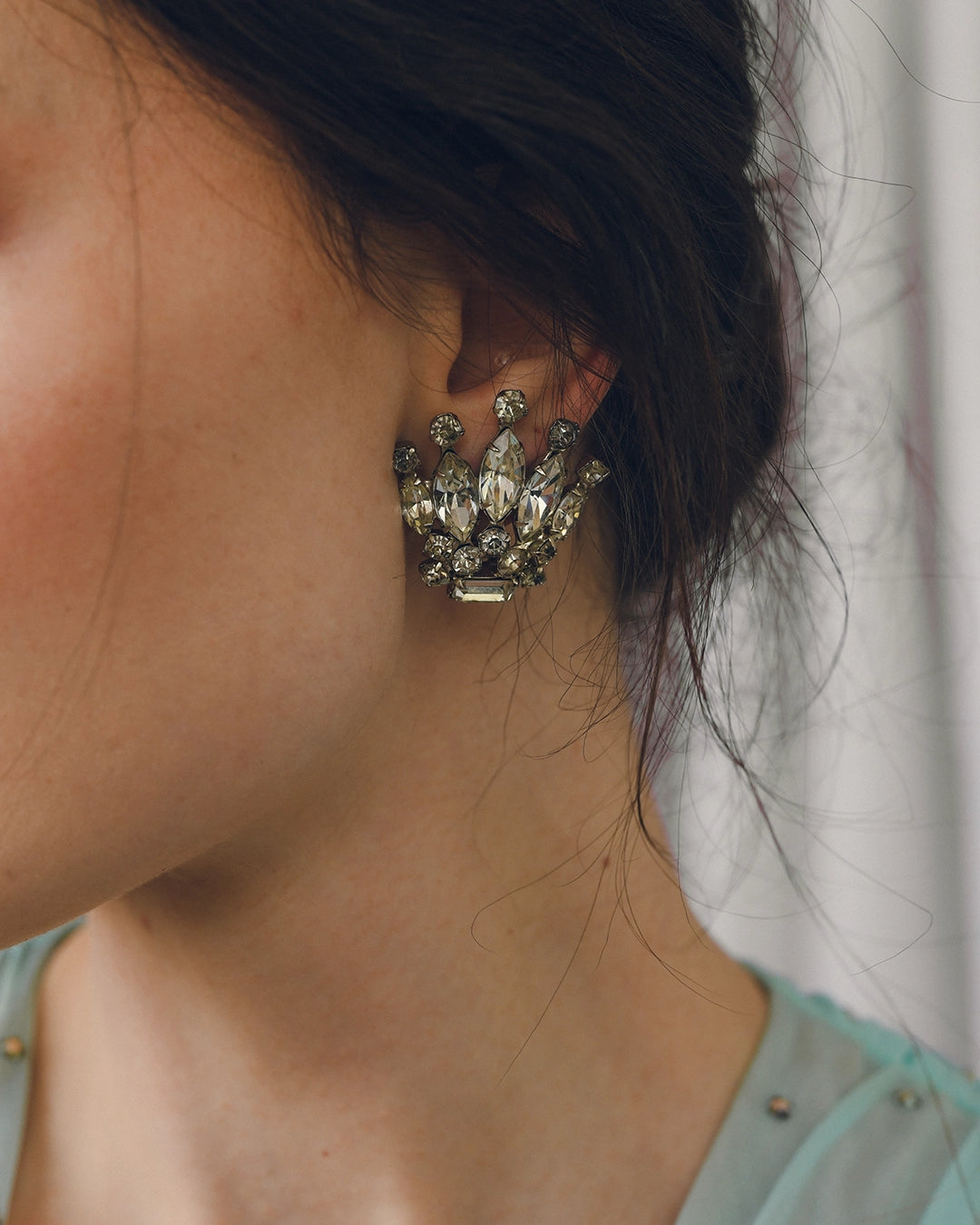 Vintage 1950s Diamanté Crown Earrings