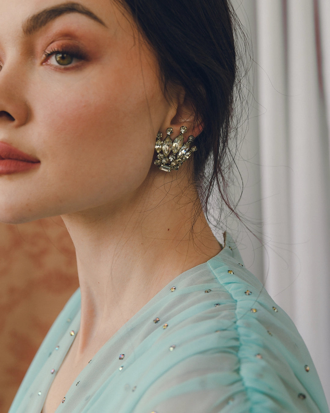 Vintage 1950s Diamanté Crown Earrings