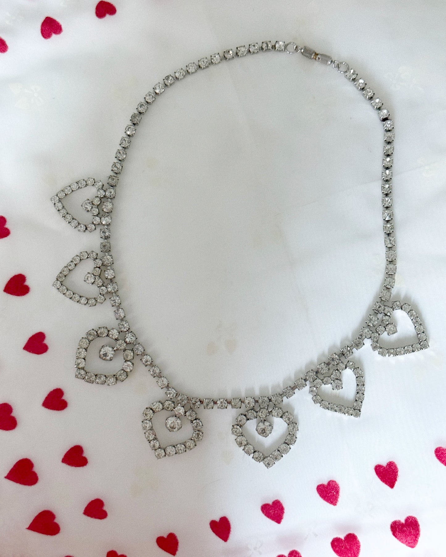Vintage 1950s Diamanté Heart Statement Necklace