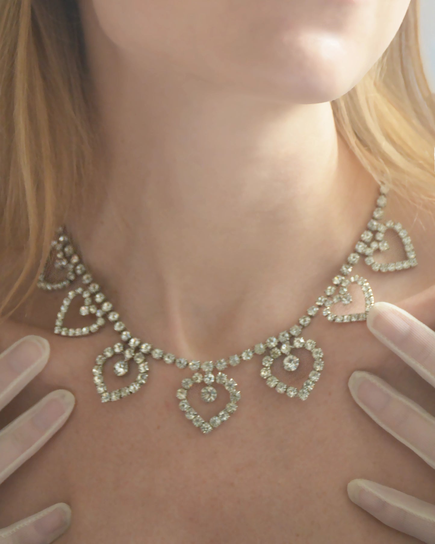 Vintage 1950s Diamanté Heart Statement Necklace