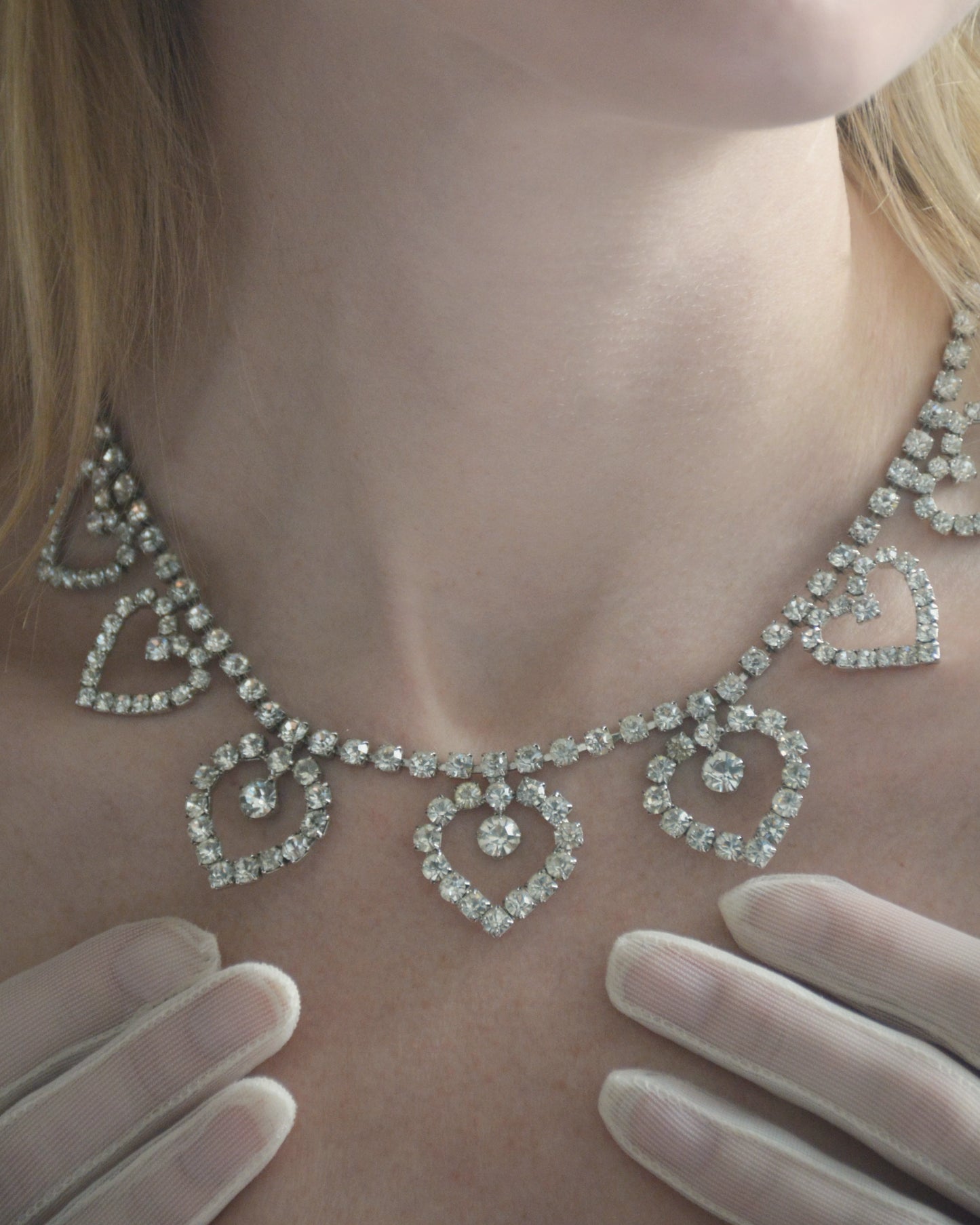 Vintage 1950s Diamanté Heart Statement Necklace