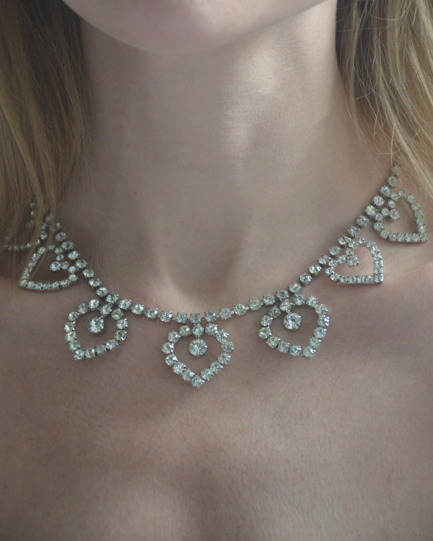 Vintage 1950s Diamanté Heart Statement Necklace