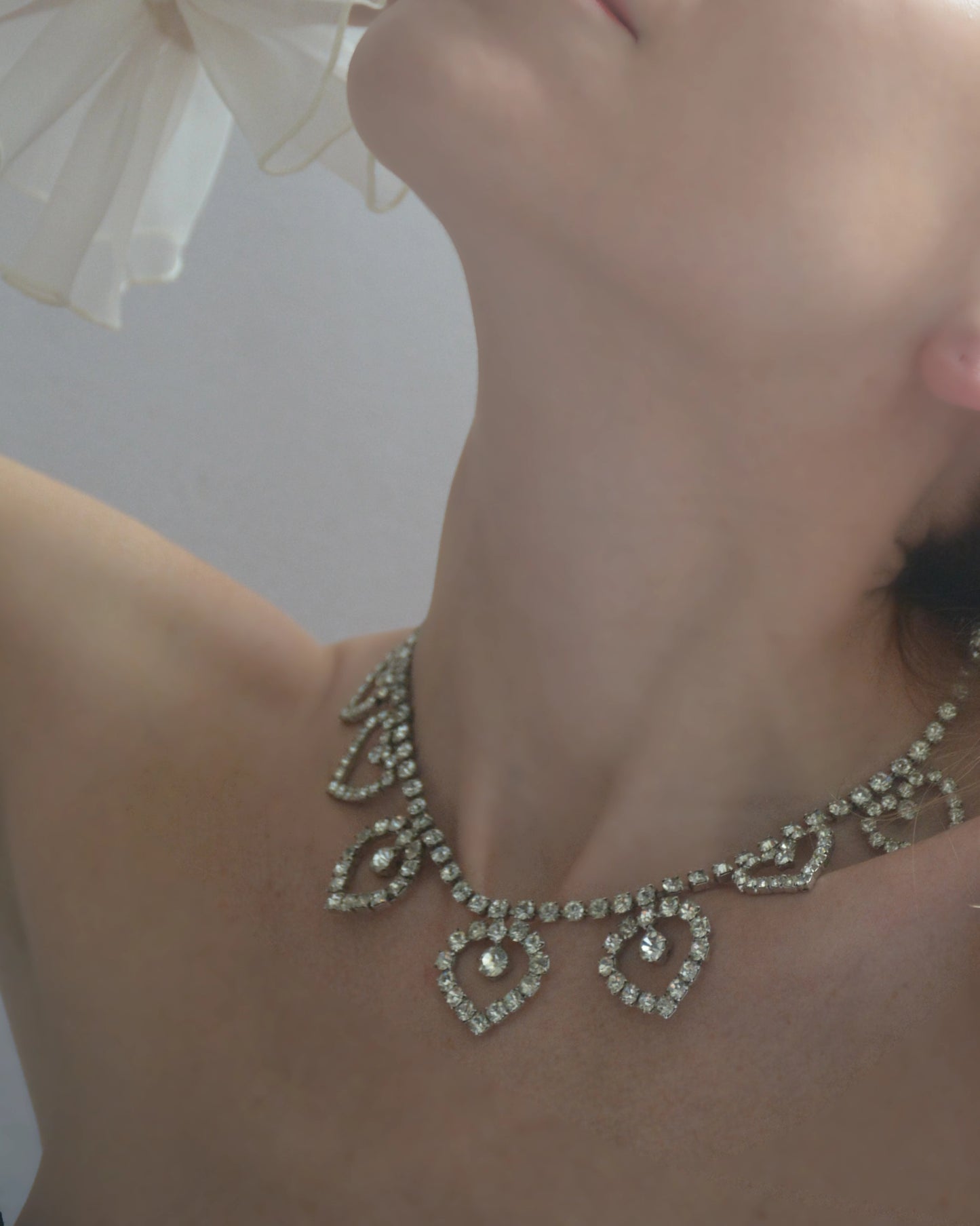Vintage 1950s Diamanté Heart Statement Necklace