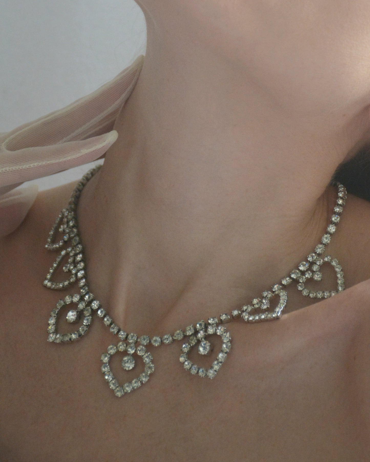 Vintage 1950s Diamanté Heart Statement Necklace