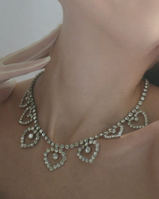 Vintage 1950s Diamanté Heart Statement Necklace