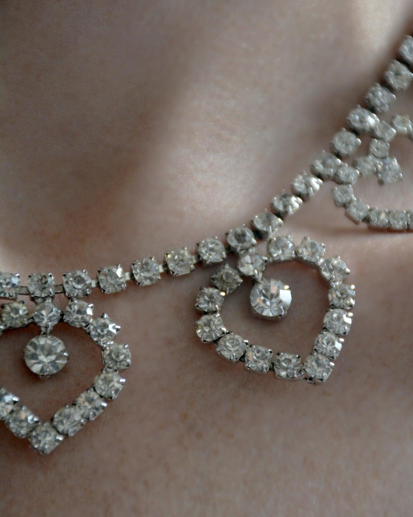 Vintage 1950s Diamanté Heart Statement Necklace