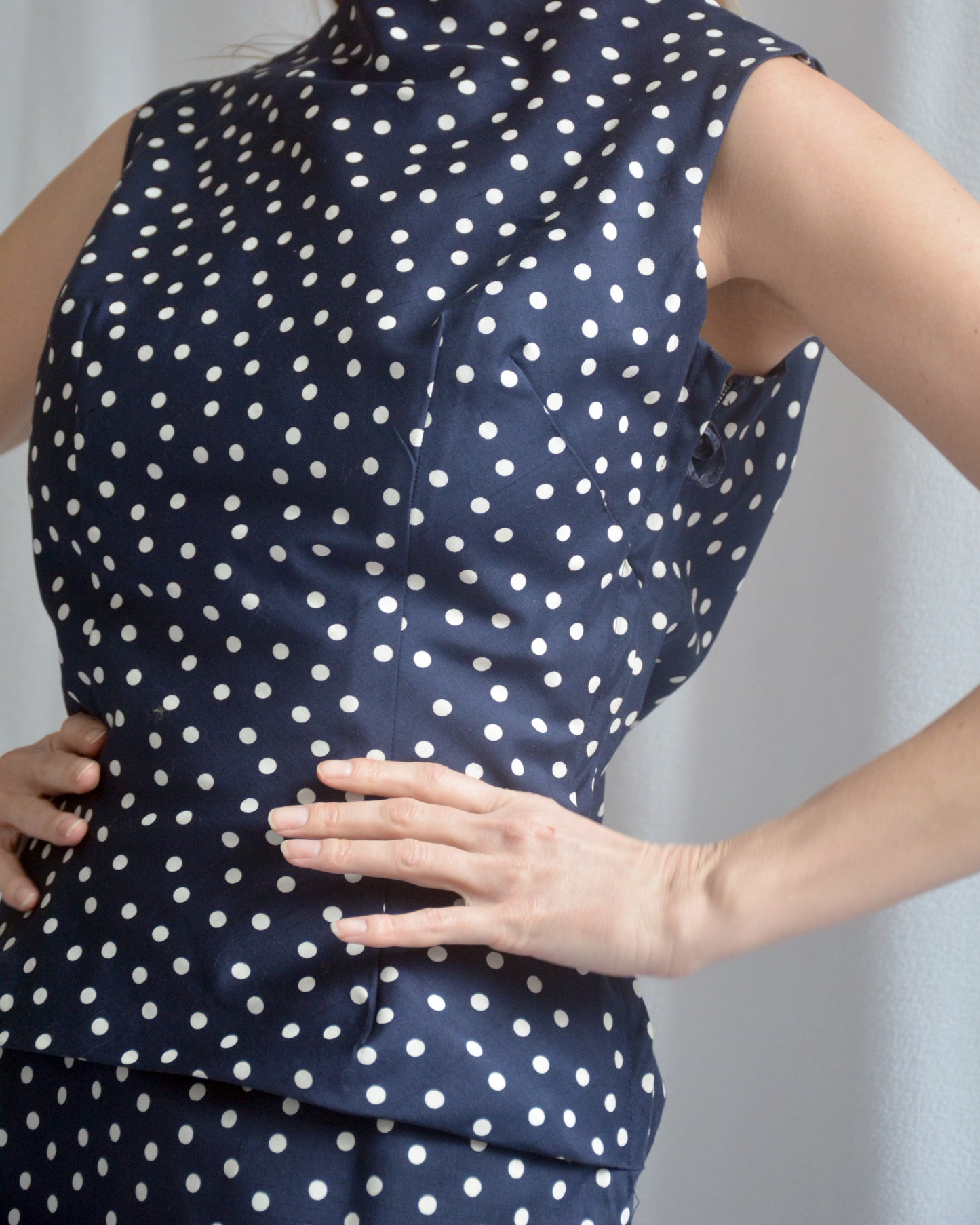Vintage 1950s Polka Dot Bow Back Wiggle Dress, Deadstock