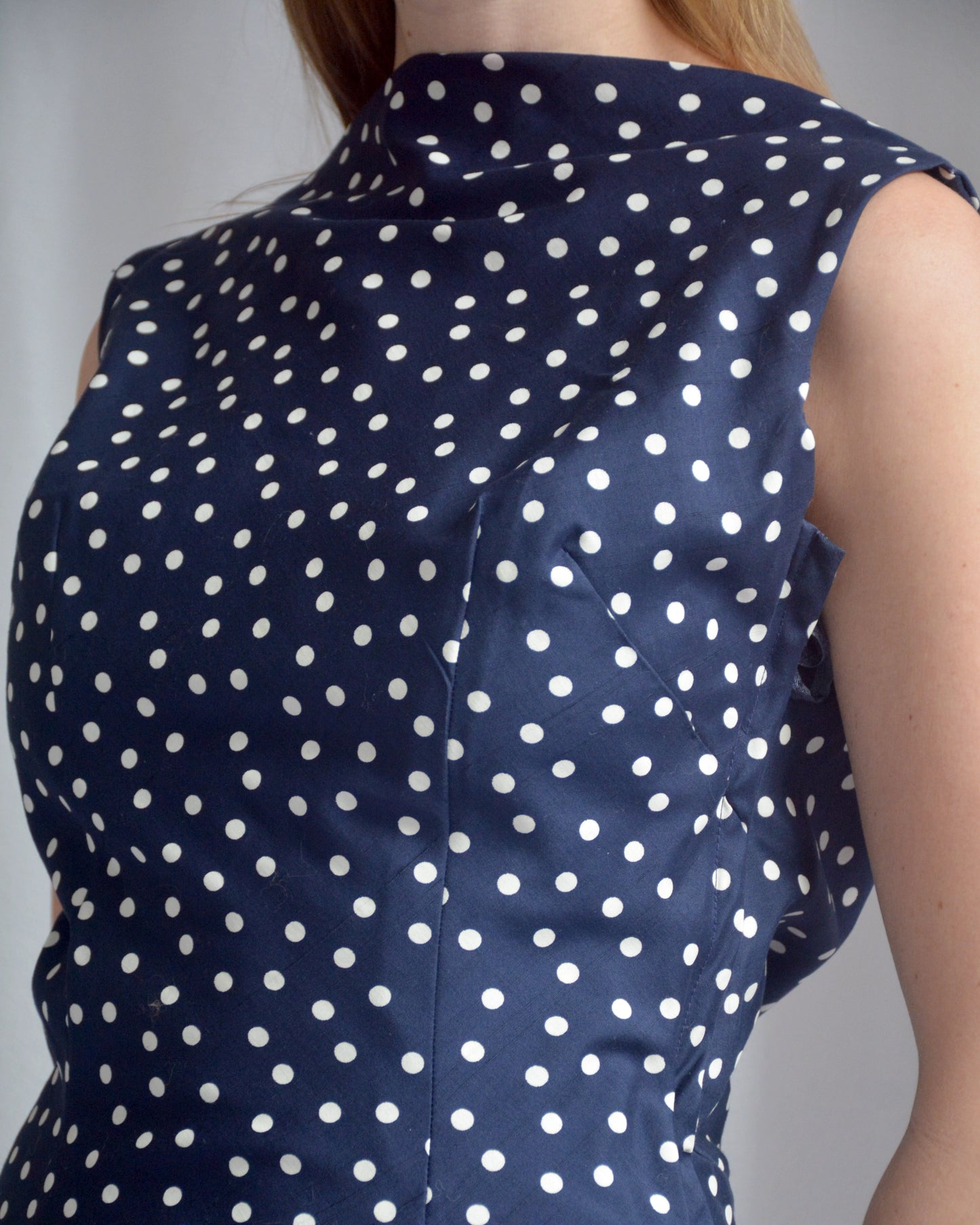 Vintage 1950s Polka Dot Bow Back Wiggle Dress, Deadstock