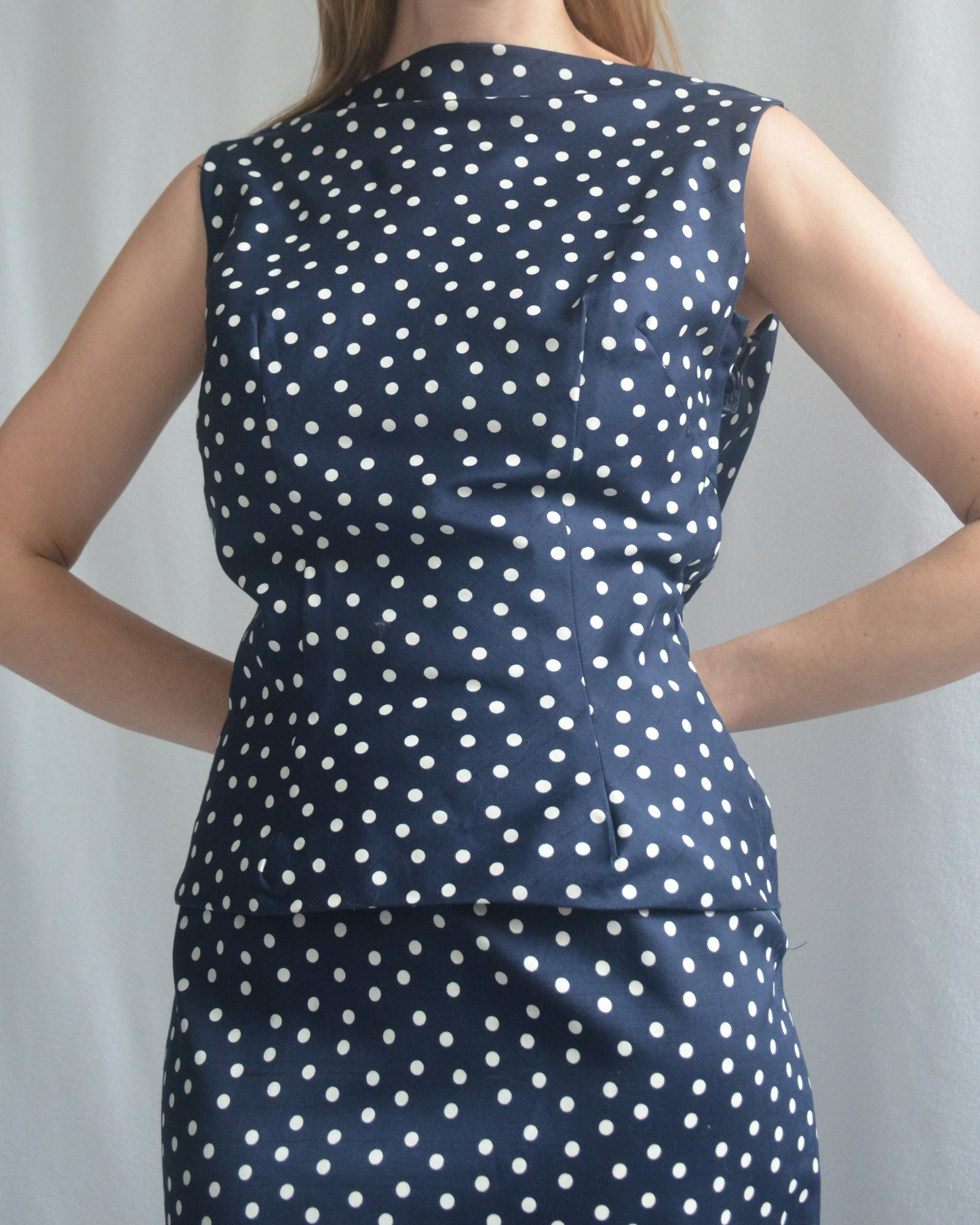 Vintage 1950s Polka Dot Bow Back Wiggle Dress, Deadstock