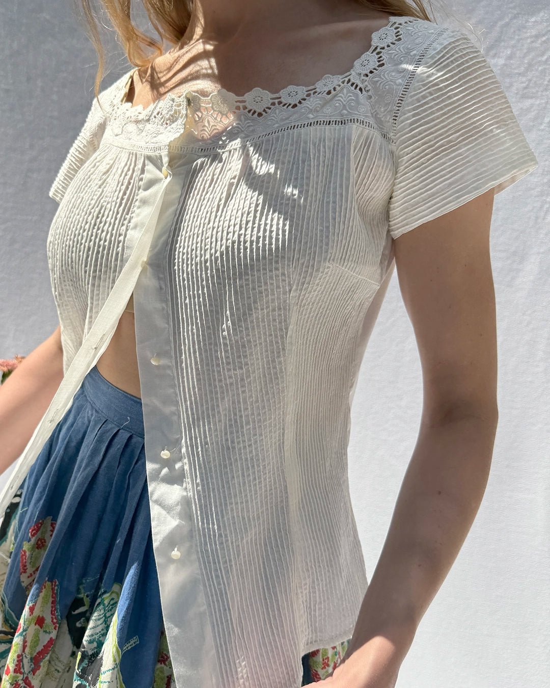 Vintage 1950s White Pintucked Blouse