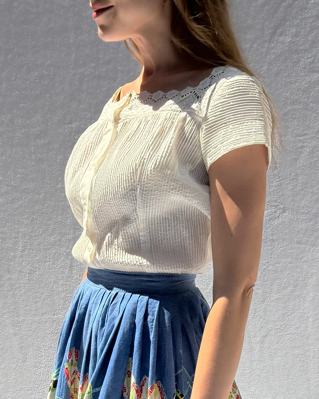 Vintage 1950s White Pintucked Blouse