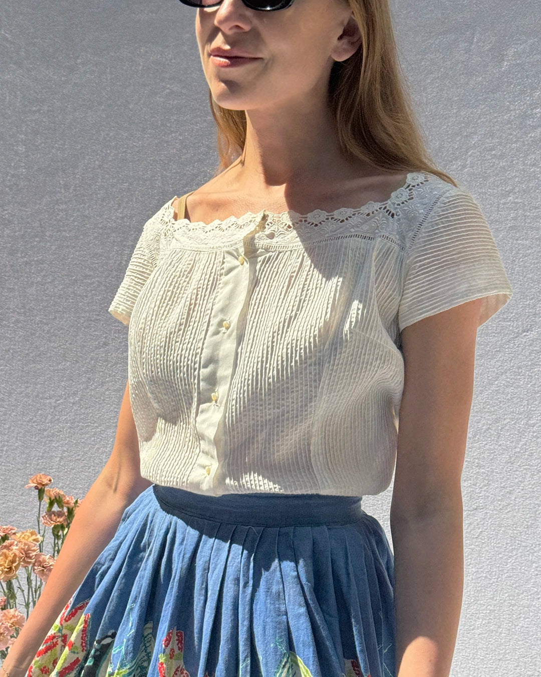 Vintage 1950s White Pintucked Blouse