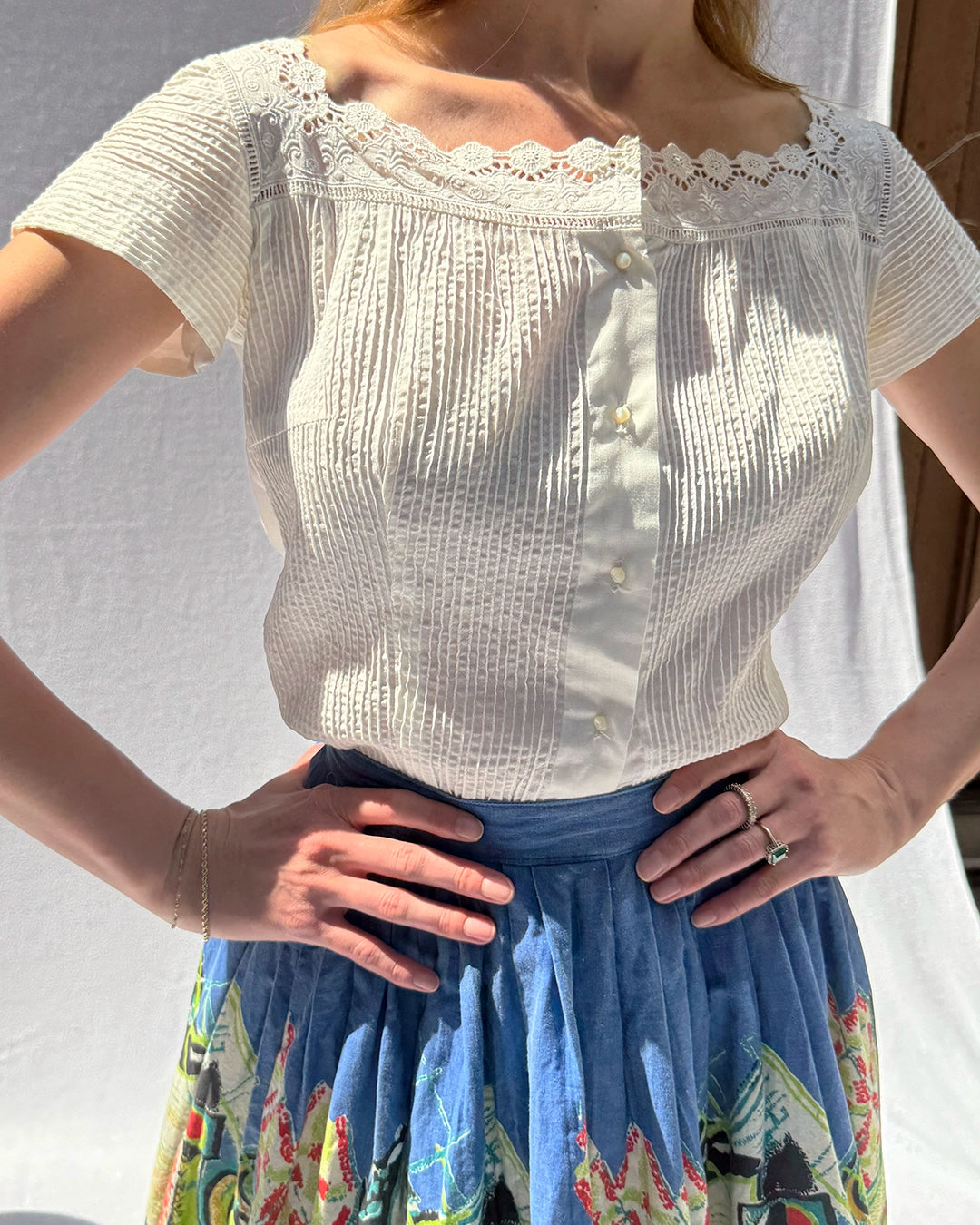 Vintage 1950s White Pintucked Blouse