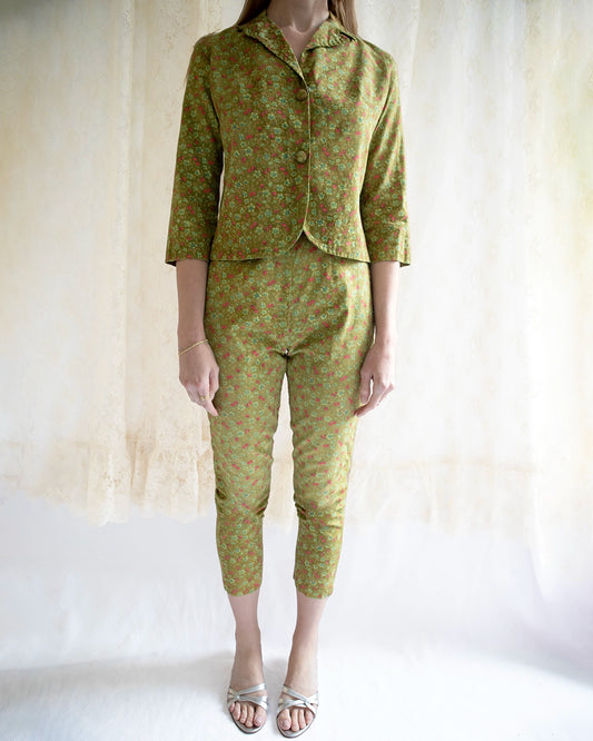 Vintage 1960s Cherry Print Capri Pants Matching Set