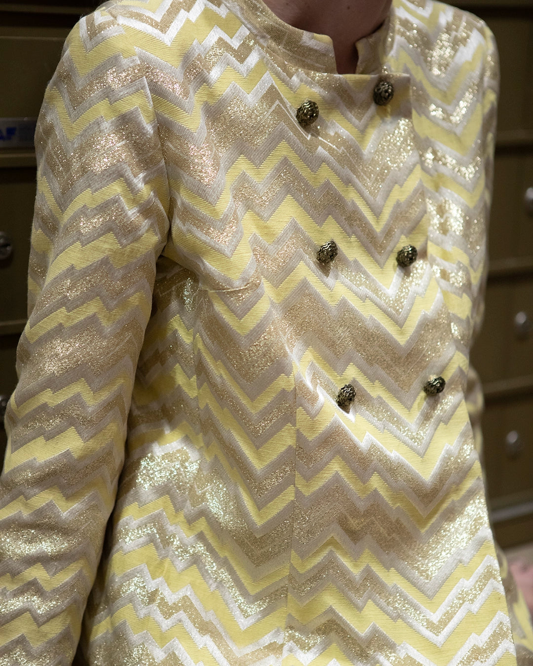 Vintage 1960s Chevron Print Lamé Dress Coat