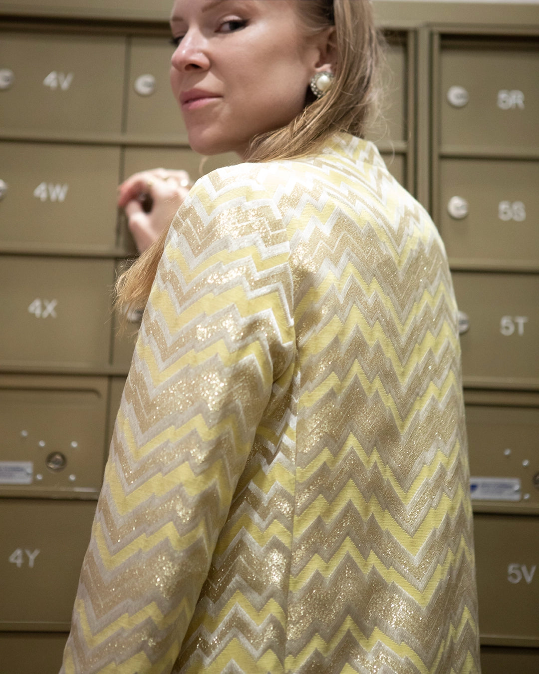 Vintage 1960s Chevron Print Lamé Dress Coat
