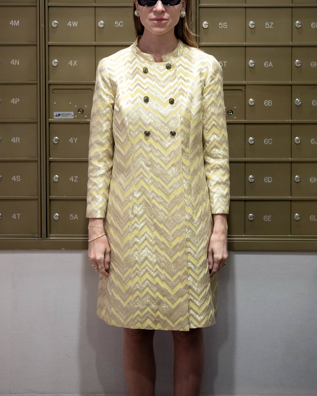 Vintage 1960s Chevron Print Lamé Dress Coat