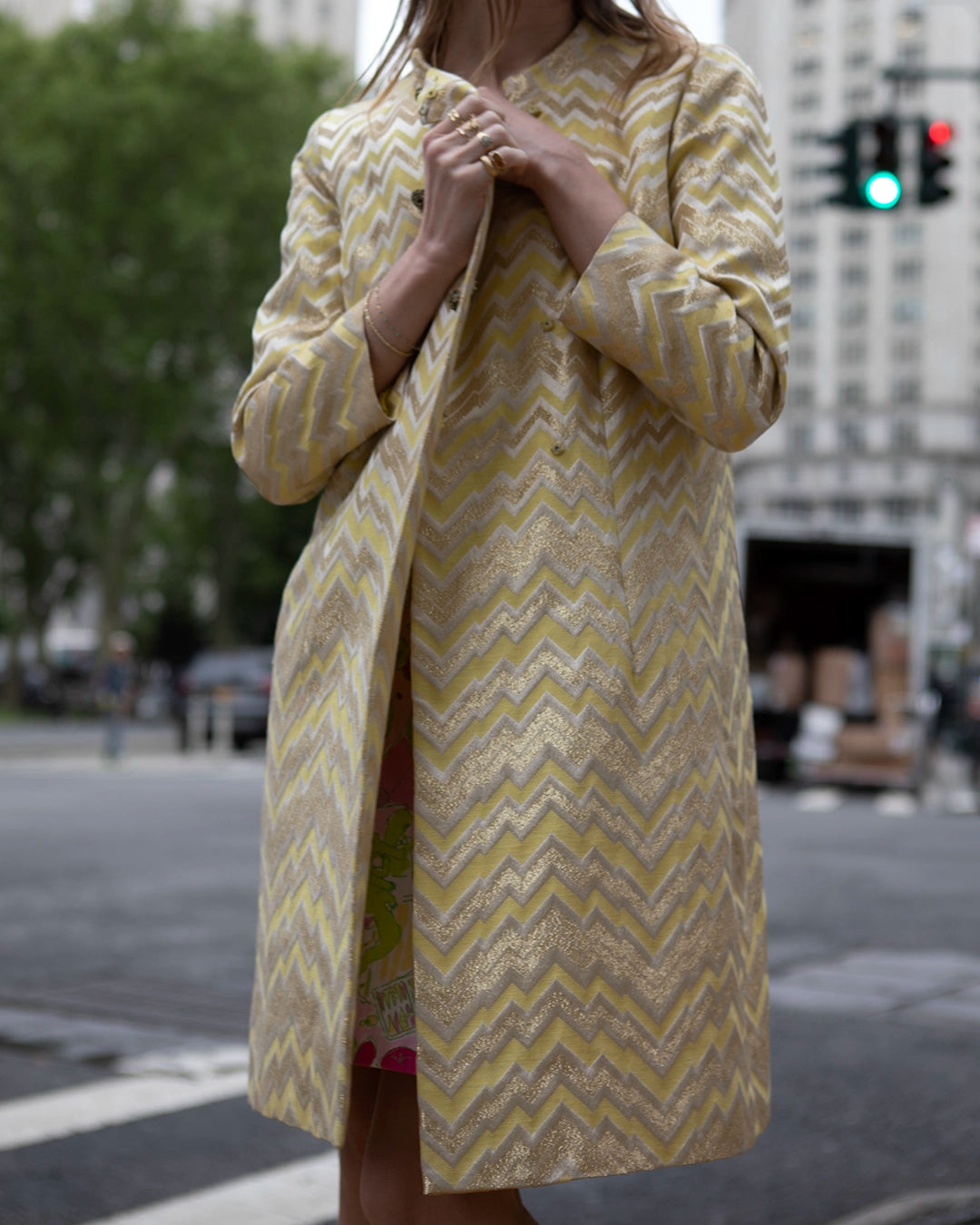 Vintage 1960s Chevron Print Lamé Dress Coat
