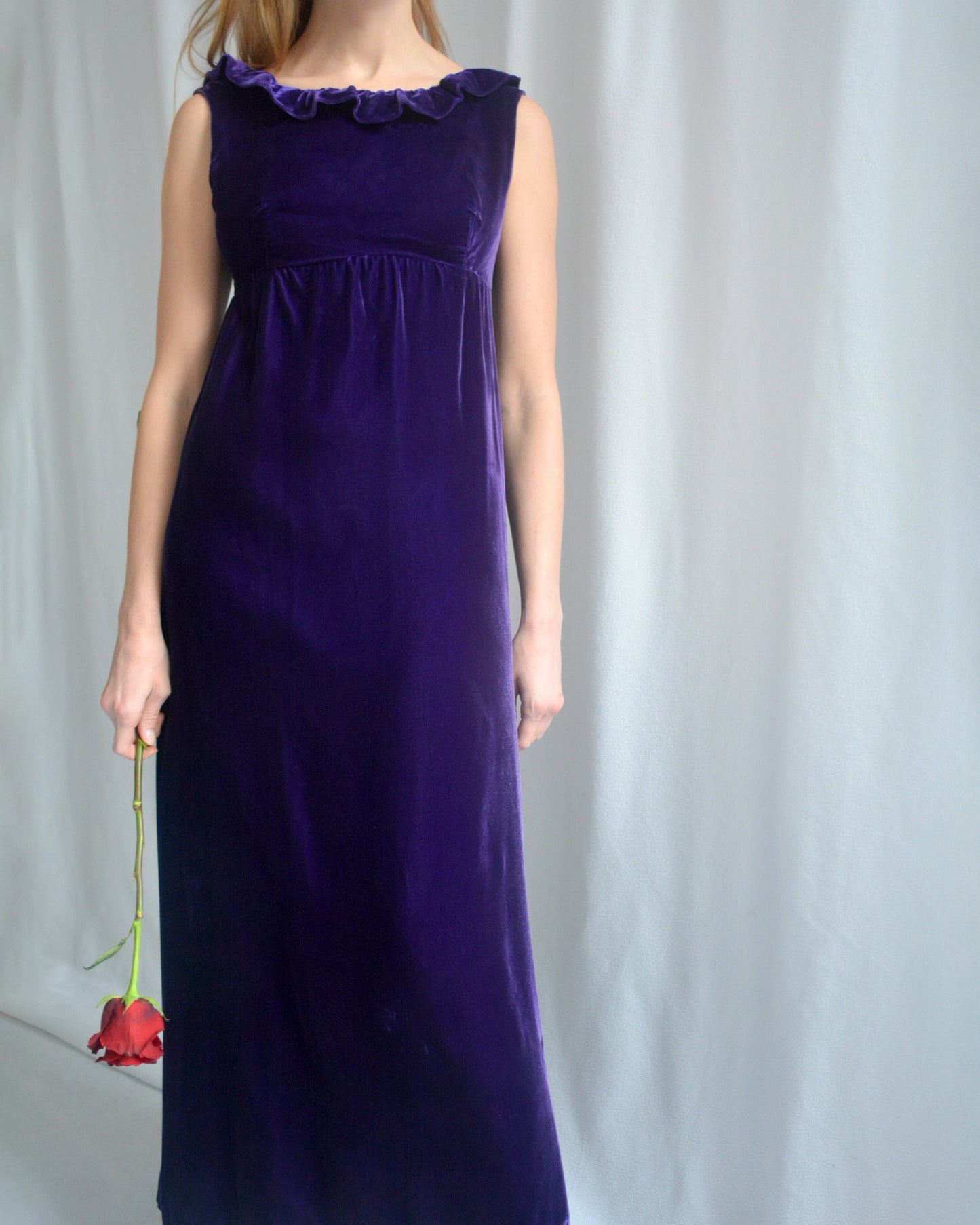 Vintage 1960s Empire Waist Velvet Column Dress