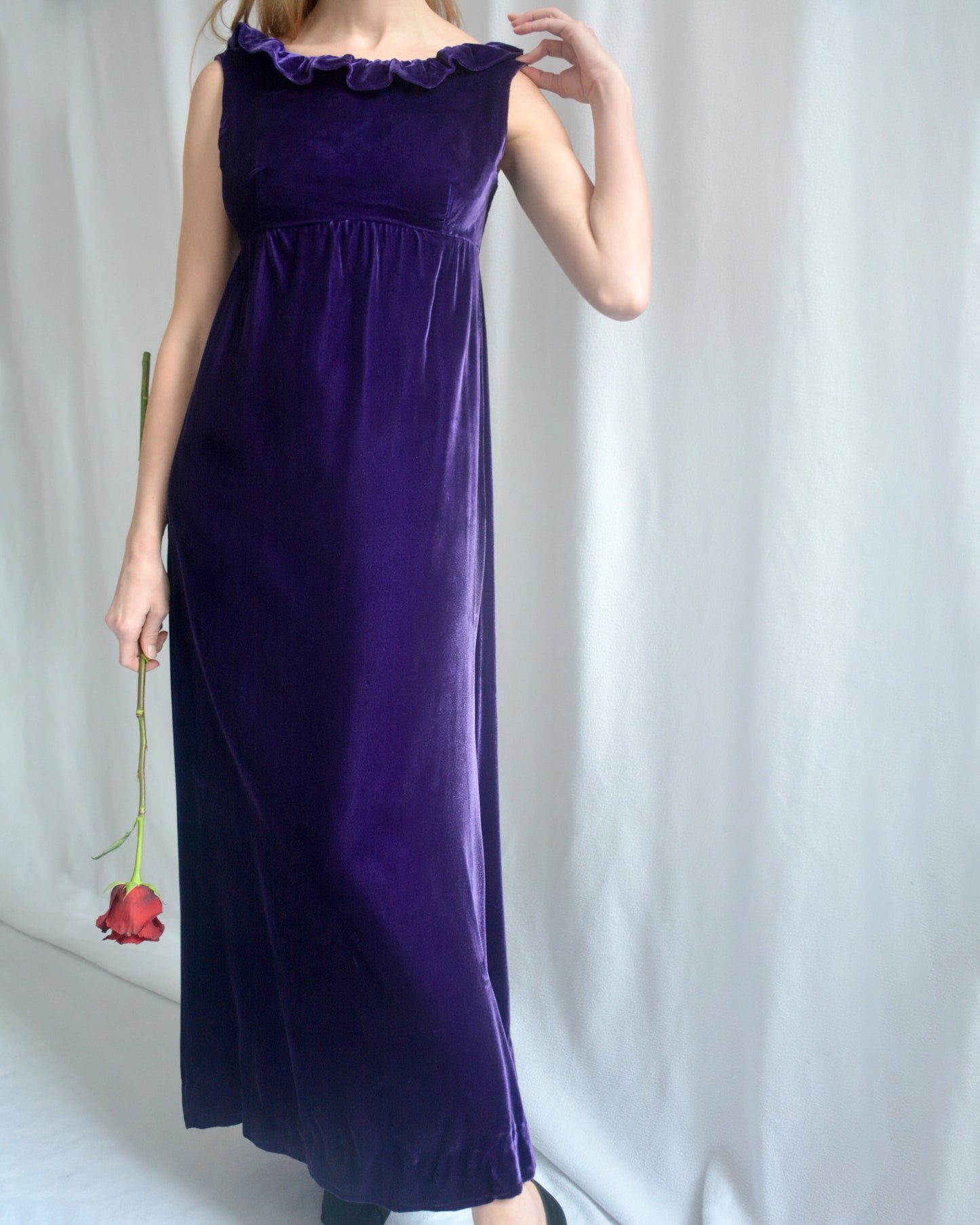 Vintage 1960s Empire Waist Velvet Column Dress