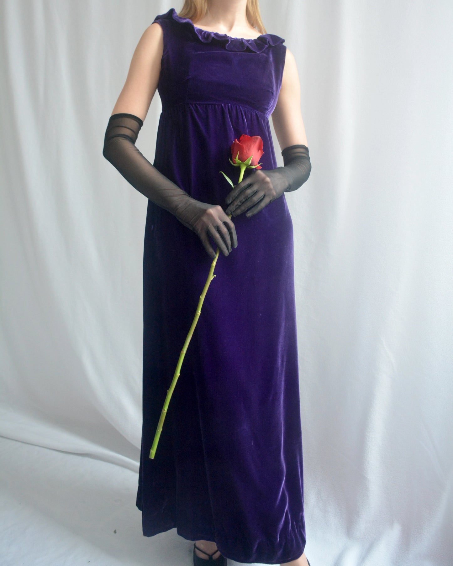 Vintage 1960s Empire Waist Velvet Column Dress