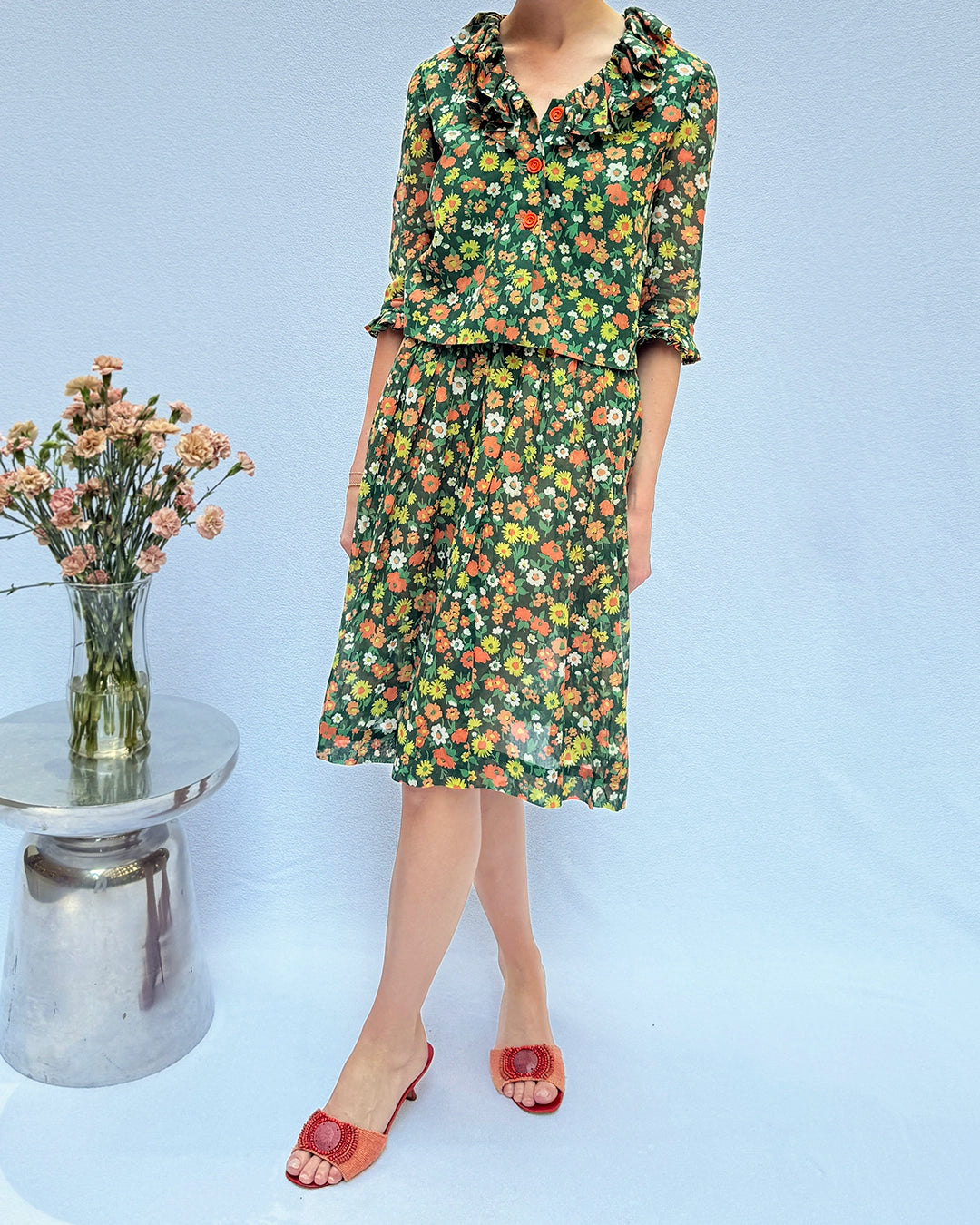 Vintage 1960s Floral Voile Skirt Set