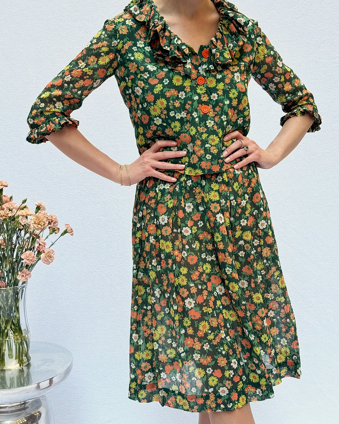 Vintage 1960s Floral Voile Skirt Set