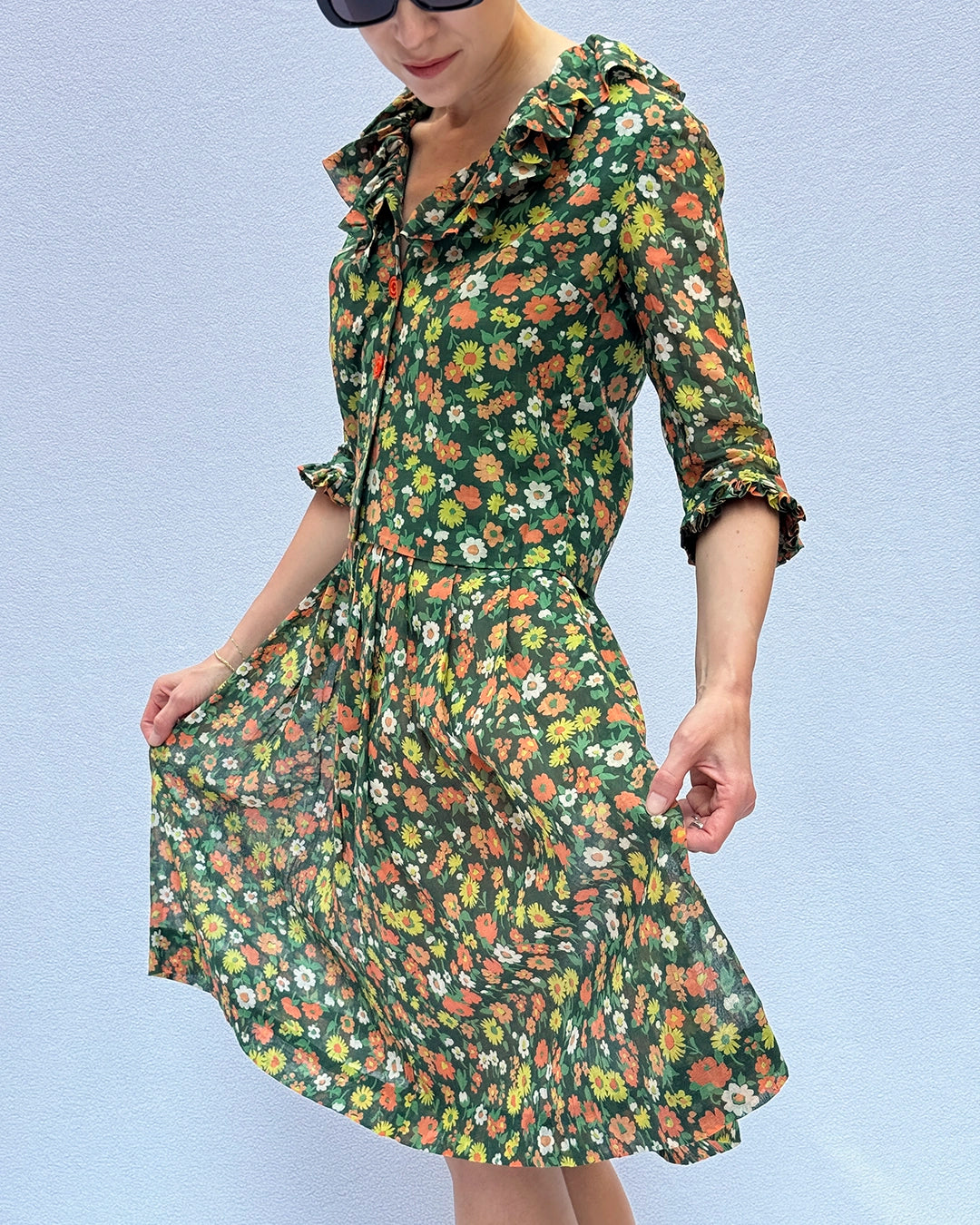 Vintage 1960s Floral Voile Skirt Set