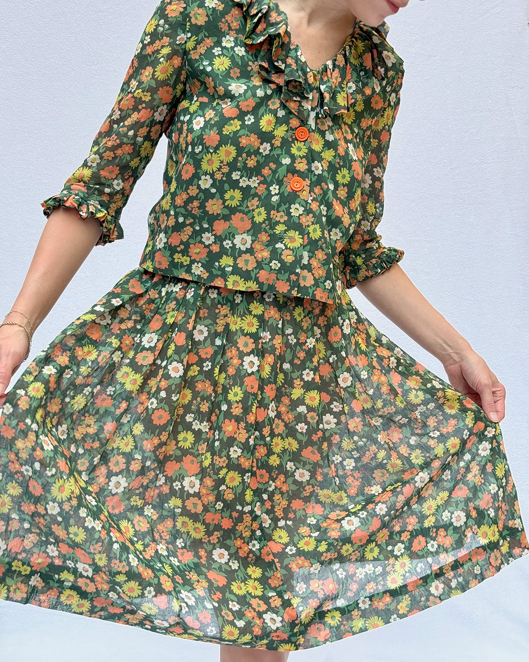 Vintage 1960s Floral Voile Skirt Set