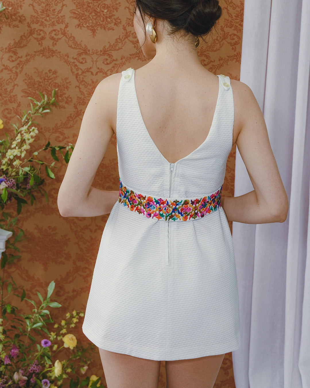 Vintage 1960s Minidress With Floral-Embroidered Belt And Matching Bloomers