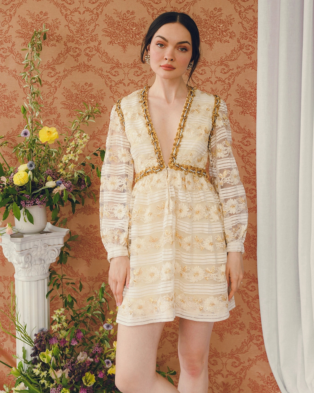Vintage 1960s Oscar De La Renta Embellished Long Sleeve Minidress
