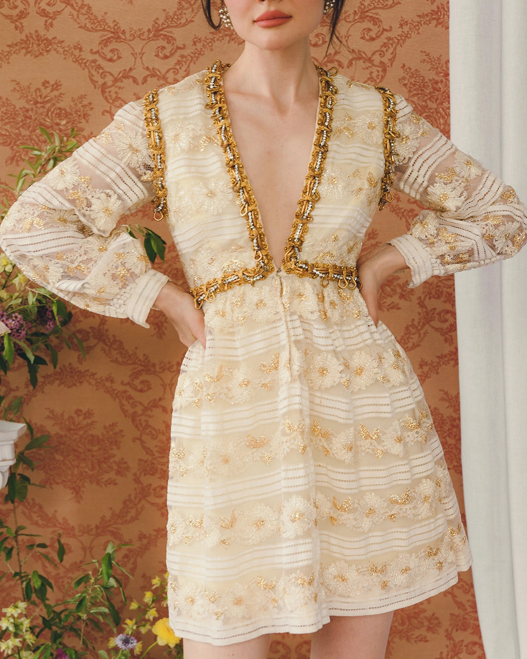 Vintage 1960s Oscar De La Renta Embellished Long Sleeve Minidress